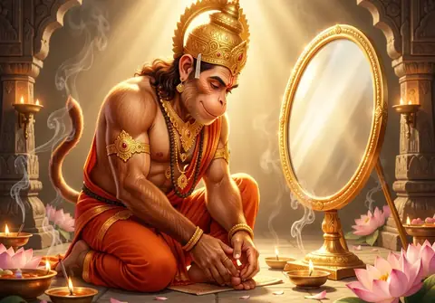 Illustration of Hanuman ji for Hanuman Chalisa chaupai 39, “Jo yah padhai Hanuman Chalisa”