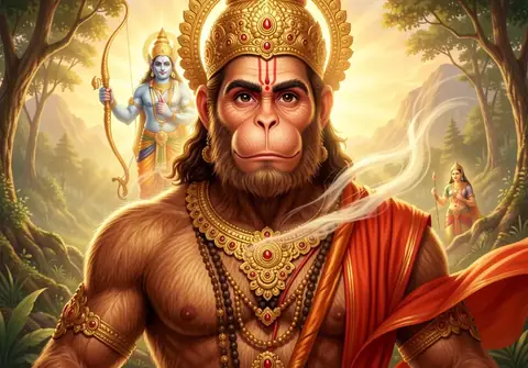 Illustration of Hanuman ji for Hanuman Chalisa chaupai 2, “Ram doot atulit bal dhama”