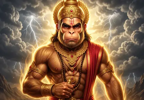 Illustration of Hanuman ji for Hanuman Chalisa chaupai 3, “Mahabir Bikram Bajrangi”