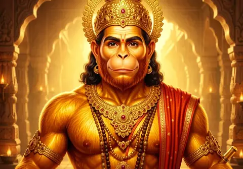 Illustration of Hanuman ji for Hanuman Chalisa chaupai 4, “Kanchan baran biraj subesa”