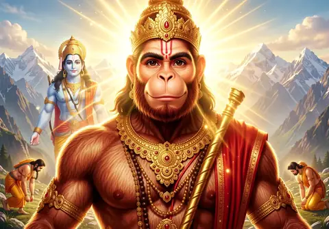 Illustration of Hanuman ji for Hanuman Chalisa chaupai 6, “Sankar suvan Kesari nandan”