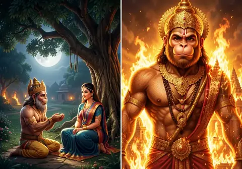 Illustration of Hanuman ji for Hanuman Chalisa chaupai 9, “Sookshma roop dhari Siyahin dikhava”