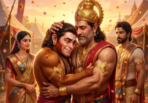 Illustration of Hanuman ji for Hanuman Chalisa chaupai 12, “Raghupati kinhi bahut badai”