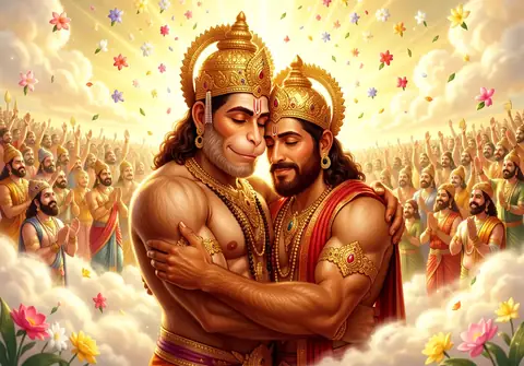 Illustration of Hanuman ji for Hanuman Chalisa chaupai 13, “Sahas badan tumharo jas gavain”