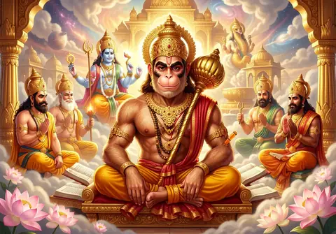 Illustration of Hanuman ji for Hanuman Chalisa chaupai 14, “Sankadik Brahmadi Munisa”