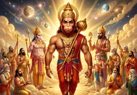 Illustration of Hanuman ji for Hanuman Chalisa chaupai 15, “Jam Kuber Digpal jahan te”