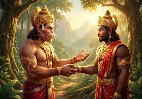 Illustration of Hanuman ji for Hanuman Chalisa chaupai 16, “Tum upkar Sugrivahin kinha”