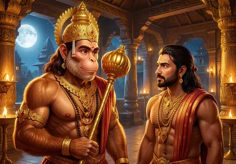 Illustration of Hanuman ji for Hanuman Chalisa chaupai 17, “Tumharo mantra Bibhishan mana”