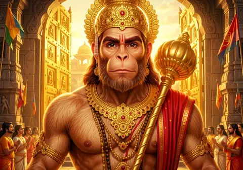 Illustration of Hanuman ji for Hanuman Chalisa chaupai 21, “Ram duare tum rakhavare”