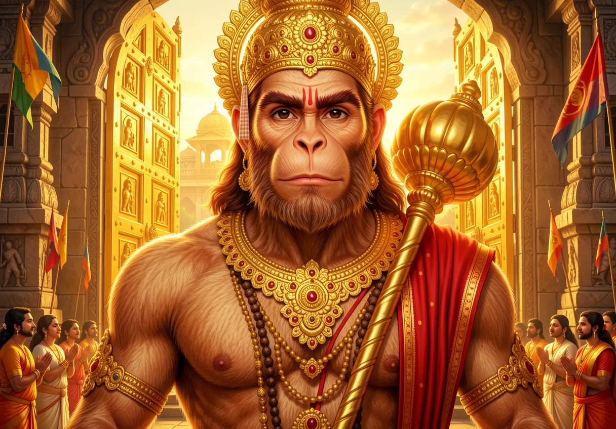 Illustration of Hanuman ji for Hanuman Chalisa chaupai 21, “Ram duare tum rakhavare”