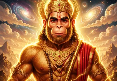 Illustration of Hanuman ji for Hanuman Chalisa chaupai 23, “Aapan tej samharo aapai”
