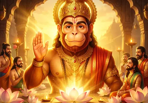 Illustration of Hanuman ji for Hanuman Chalisa chaupai 25, “Nasai rog harai sab peera”