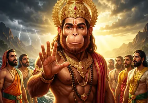 Illustration of Hanuman ji for Hanuman Chalisa chaupai 26, “Sankat te Hanuman chhudavai”