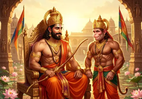 Illustration of Hanuman ji for Hanuman Chalisa chaupai 27, “Sab par Ram tapasvi raja”