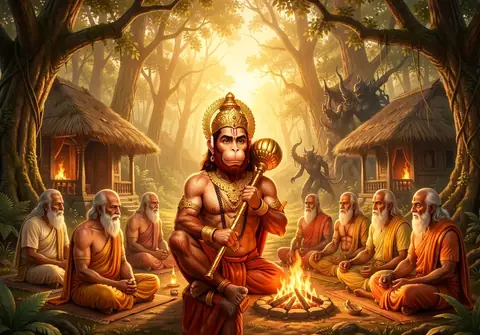 Illustration of Hanuman ji for Hanuman Chalisa chaupai 30, “Sadhu sant ke tum rakhavare”