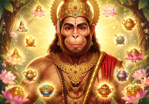 Illustration of Hanuman ji for Hanuman Chalisa chaupai 31, “Asht siddhi nau nidhi ke data”