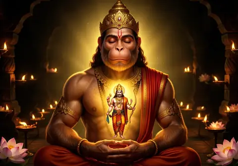 Illustration of Hanuman ji for Hanuman Chalisa chaupai 35, “Aur devata chitt na dharai”